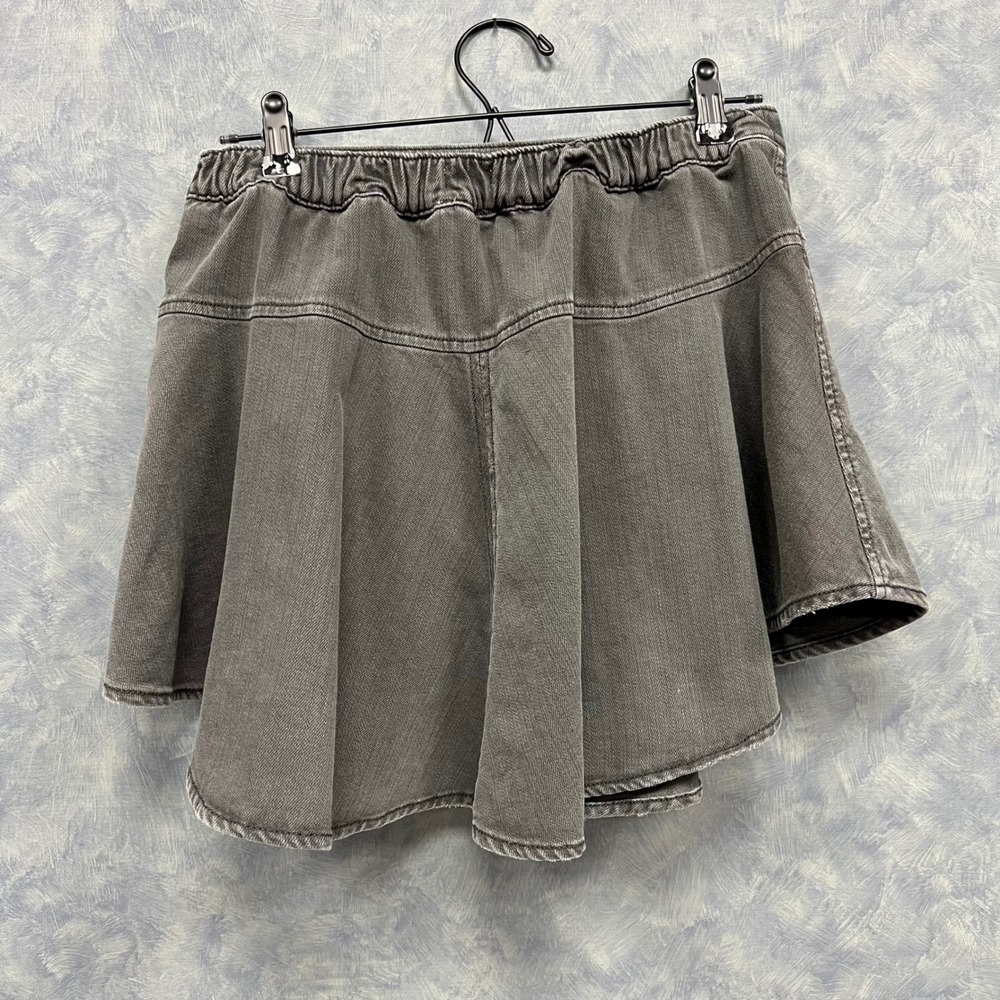 Aerie Denim Skirt Ruffle Hem Gray Mini Skater Elastic Waist Casual S‎ - Picture 2 of 8